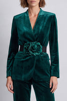 Load image into Gallery viewer, Dark Green V-Neck Velvet 2 Piece Work Suits with 3D Flowers