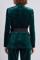 Load image into Gallery viewer, Dark Green V-Neck Velvet 2 Piece Work Suits with 3D Flowers