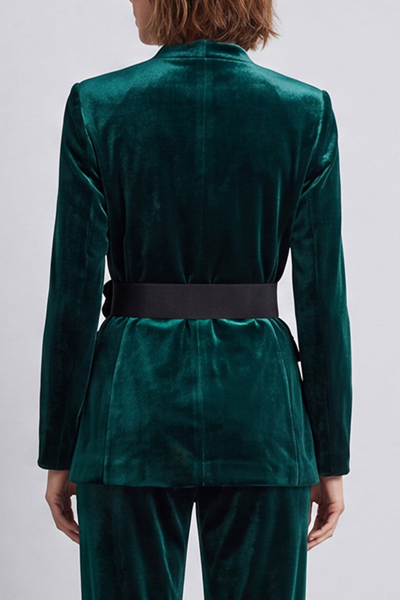 Load image into Gallery viewer, Dark Green V-Neck Velvet 2 Piece Work Suits with 3D Flowers