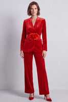 Load image into Gallery viewer, Dark Green V-Neck Velvet 2 Piece Work Suits with 3D Flowers