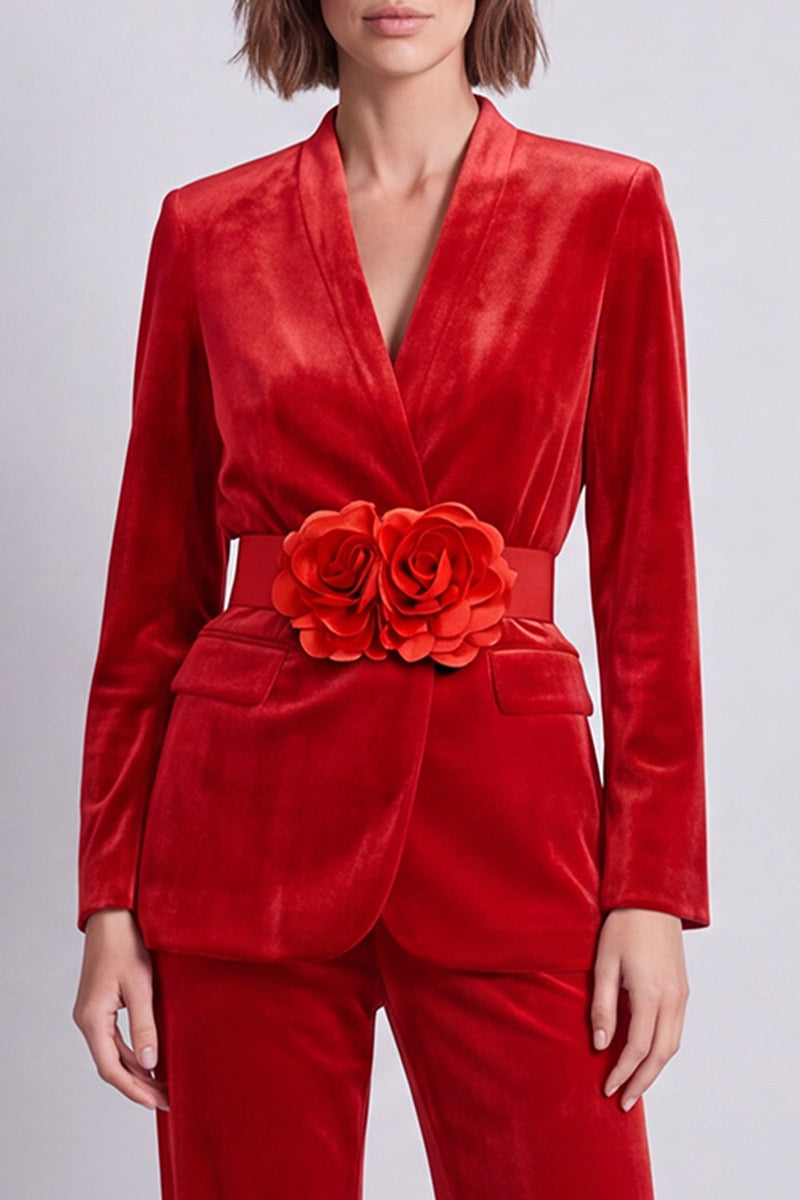 Load image into Gallery viewer, Dark Green V-Neck Velvet 2 Piece Work Suits with 3D Flowers