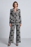 Load image into Gallery viewer, Black and White Floral 2-Piece Plaid Work Suits