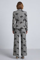 Load image into Gallery viewer, Black and White Floral 2-Piece Plaid Work Suits