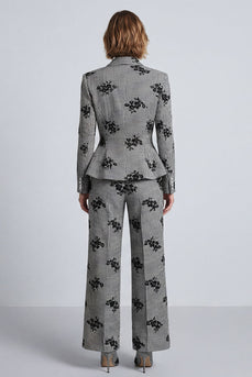 Black and White Floral 2-Piece Plaid Work Suits
