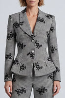 Load image into Gallery viewer, Black and White Floral 2-Piece Plaid Work Suits