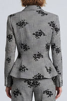 Load image into Gallery viewer, Black and White Floral 2-Piece Plaid Work Suits