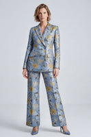 Load image into Gallery viewer, Dusty Blue Peak Lapel Floral 2 Piece Prom Suits