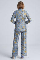 Load image into Gallery viewer, Dusty Blue Peak Lapel Floral 2 Piece Prom Suits
