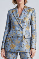 Load image into Gallery viewer, Dusty Blue Peak Lapel Floral 2 Piece Prom Suits