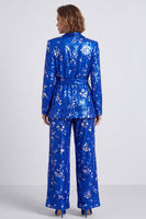 Load image into Gallery viewer, Sparkly Royal Blue Sequins 2 Piece Shawl Lapel Prom Suits with Sash