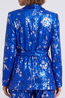 Load image into Gallery viewer, Sparkly Royal Blue Sequins 2 Piece Shawl Lapel Prom Suits with Sash
