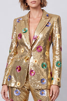 Load image into Gallery viewer, Sparkly 2 Piece Gold Peak Lapel Sequins Prom Suits
