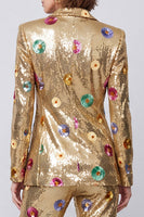 Load image into Gallery viewer, Sparkly 2 Piece Gold Peak Lapel Sequins Prom Suits