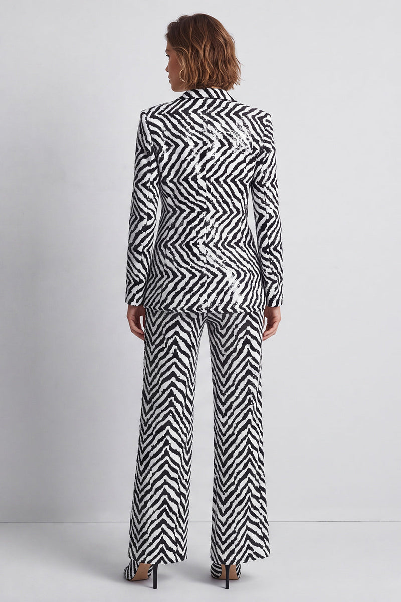Load image into Gallery viewer, Black and White Sequin Peak Lapel Striped 2 Piece Work Suits