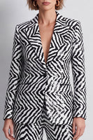 Load image into Gallery viewer, Black and White Sequin Peak Lapel Striped 2 Piece Work Suits