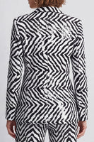 Load image into Gallery viewer, Black and White Sequin Peak Lapel Striped 2 Piece Work Suits