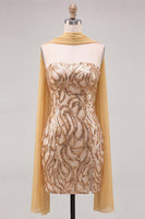 Load image into Gallery viewer, Sparkly Blue Sequin Tight Short Cocktail Dress with Neck Scarf