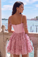 Load image into Gallery viewer, Floral Pink Beaded Cold Shoulder A-Line Short Corset Cocktail Dress
