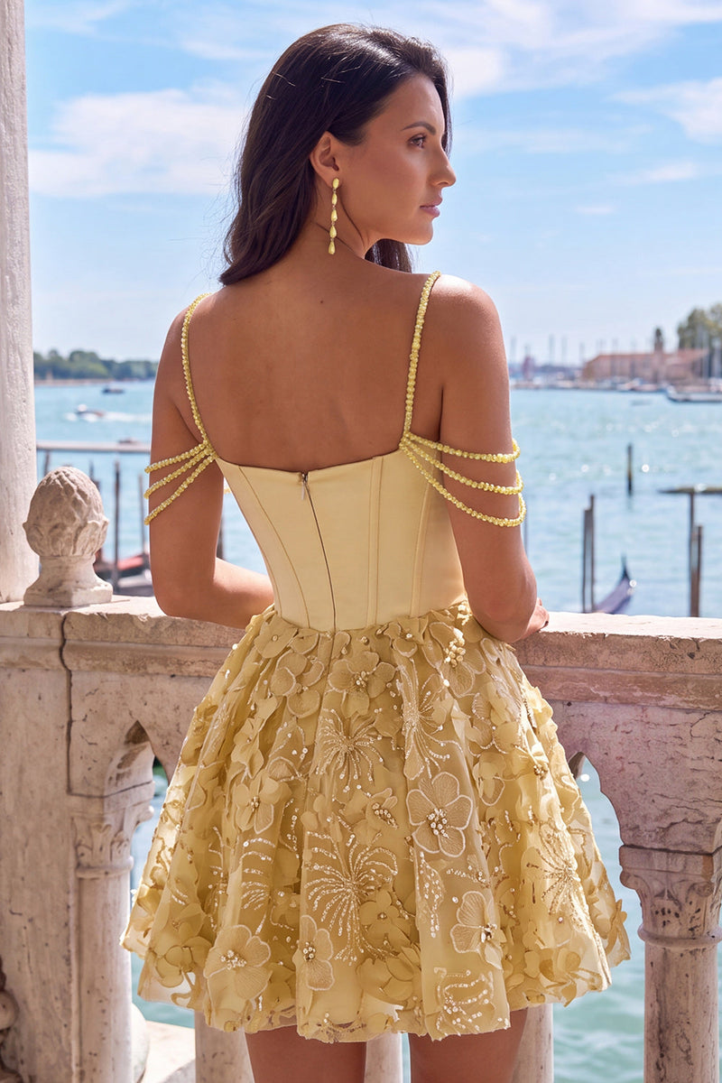 Load image into Gallery viewer, Floral Pink Beaded Cold Shoulder A-Line Short Corset Cocktail Dress