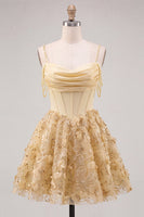 Load image into Gallery viewer, Floral Pink Beaded Cold Shoulder A-Line Short Corset Cocktail Dress