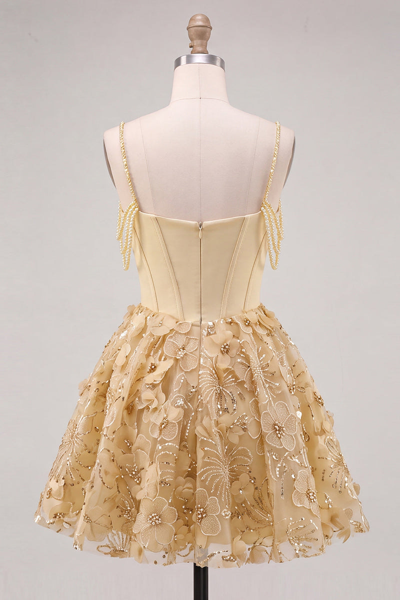 Load image into Gallery viewer, Floral Pink Beaded Cold Shoulder A-Line Short Corset Cocktail Dress