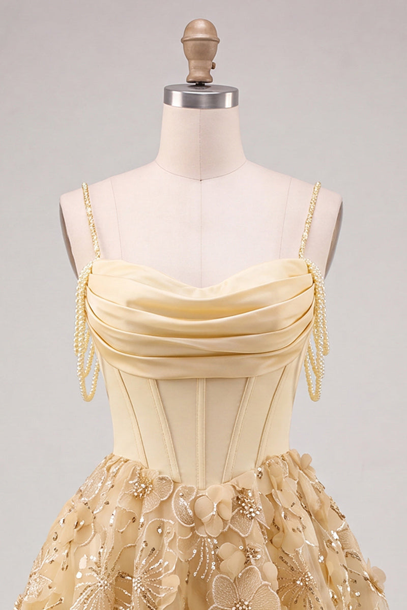 Load image into Gallery viewer, Floral Pink Beaded Cold Shoulder A-Line Short Corset Cocktail Dress