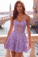 Load image into Gallery viewer, Sparkly Lilac Floral Corset A-Line Short Cocktail Dress