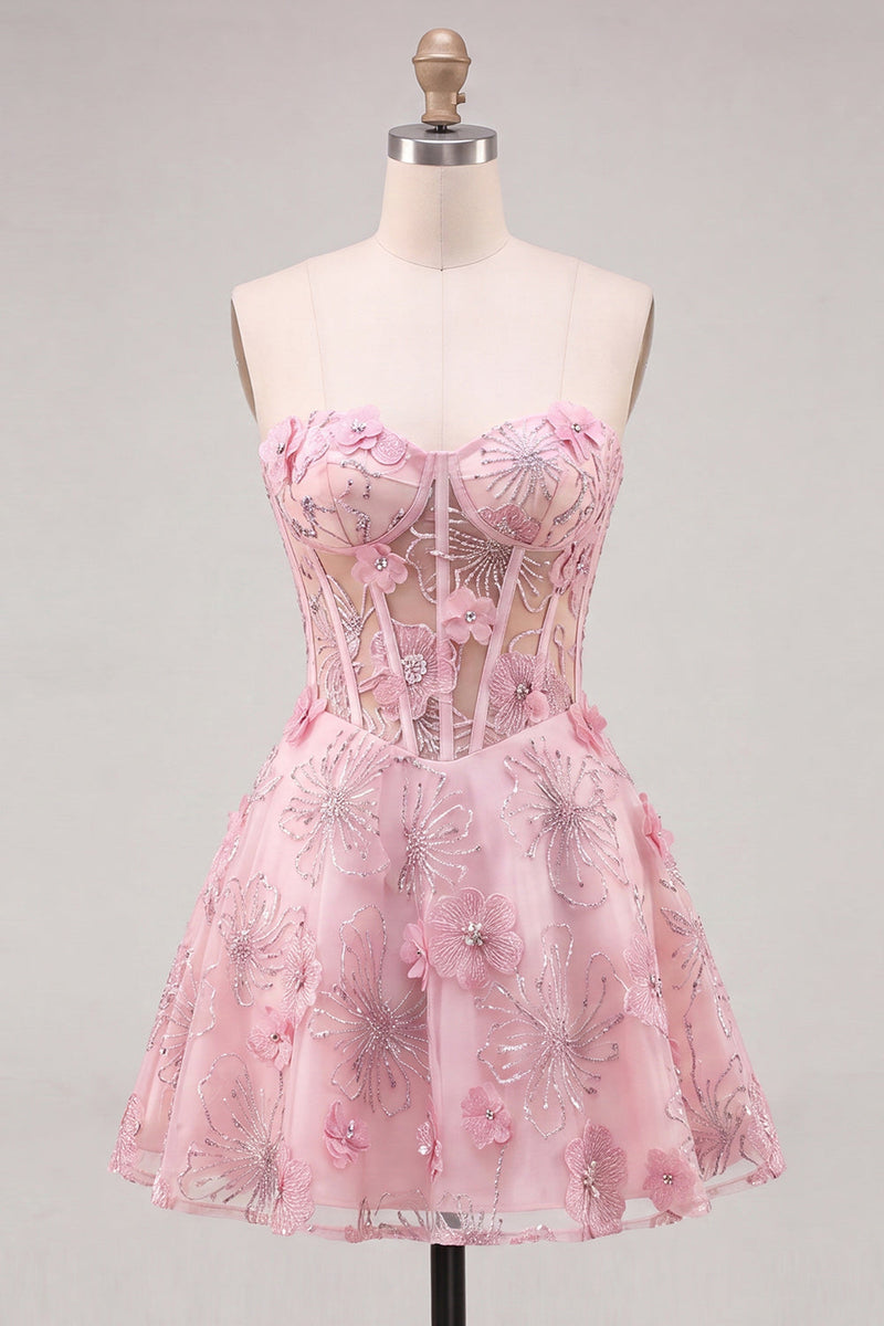 Load image into Gallery viewer, Sparkly Lilac Floral Corset A-Line Short Cocktail Dress