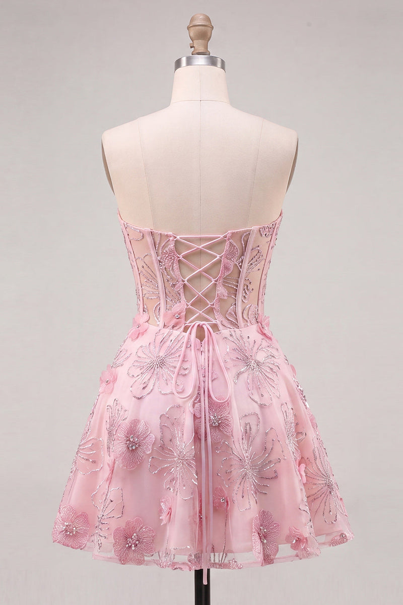 Load image into Gallery viewer, Sparkly Lilac Floral Corset A-Line Short Cocktail Dress