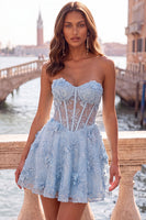 Load image into Gallery viewer, Sparkly Lilac Floral Corset A-Line Short Cocktail Dress