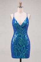 Load image into Gallery viewer, Sparkly Gold Sequin Tight V-Neck Short Cocktail Dress