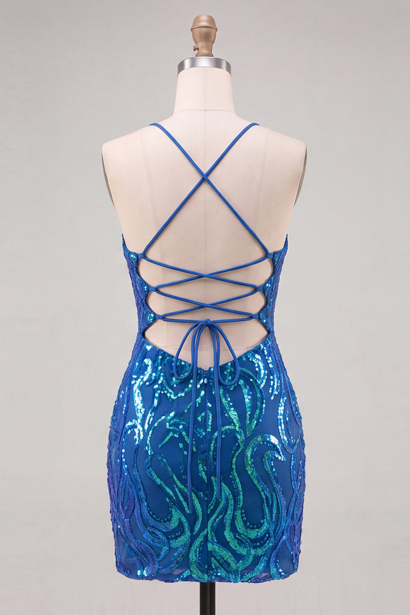 Load image into Gallery viewer, Sparkly Gold Sequin Tight V-Neck Short Cocktail Dress