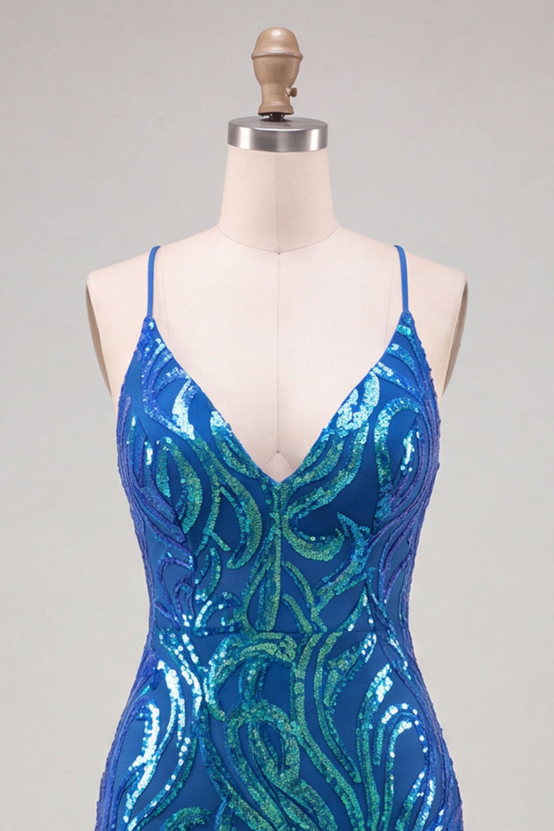 Load image into Gallery viewer, Sparkly Gold Sequin Tight V-Neck Short Cocktail Dress