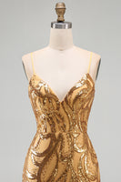 Load image into Gallery viewer, Sparkly Gold Sequin Tight V-Neck Short Cocktail Dress