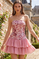 Load image into Gallery viewer, Sparkly Dusty Rose Floral Sequin Ruffled Short Cocktail Dress