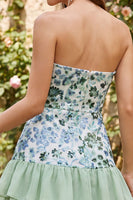 Load image into Gallery viewer, Sparkly Dusty Rose Floral Sequin Ruffled Short Cocktail Dress