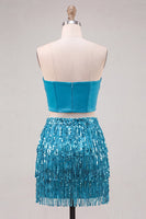 Load image into Gallery viewer, Sparkly Fuchsia Corset Sequin Short Cocktail Dress with Fringes
