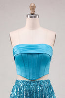 Load image into Gallery viewer, Sparkly Fuchsia Corset Sequin Short Cocktail Dress with Fringes