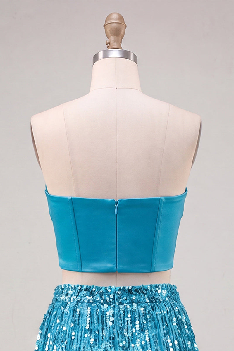 Load image into Gallery viewer, Sparkly Fuchsia Corset Sequin Short Cocktail Dress with Fringes