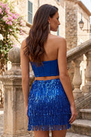 Load image into Gallery viewer, Sparkly Fuchsia Corset Sequin Short Cocktail Dress with Fringes
