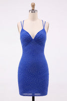 Load image into Gallery viewer, Sparkly Red Beaded Tight Spaghetti Straps Short Cocktail Dress