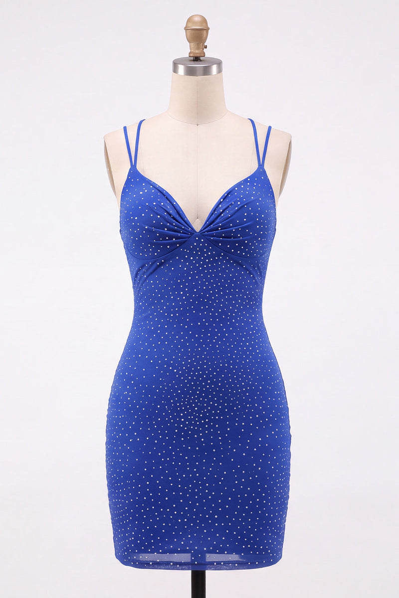 Load image into Gallery viewer, Sparkly Red Beaded Tight Spaghetti Straps Short Cocktail Dress