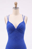 Load image into Gallery viewer, Sparkly Red Beaded Tight Spaghetti Straps Short Cocktail Dress