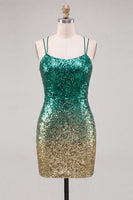 Load image into Gallery viewer, Sparkly Green and Gold Sequin Short Tight Cocktail Dress