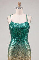 Load image into Gallery viewer, Sparkly Green and Gold Sequin Short Tight Cocktail Dress