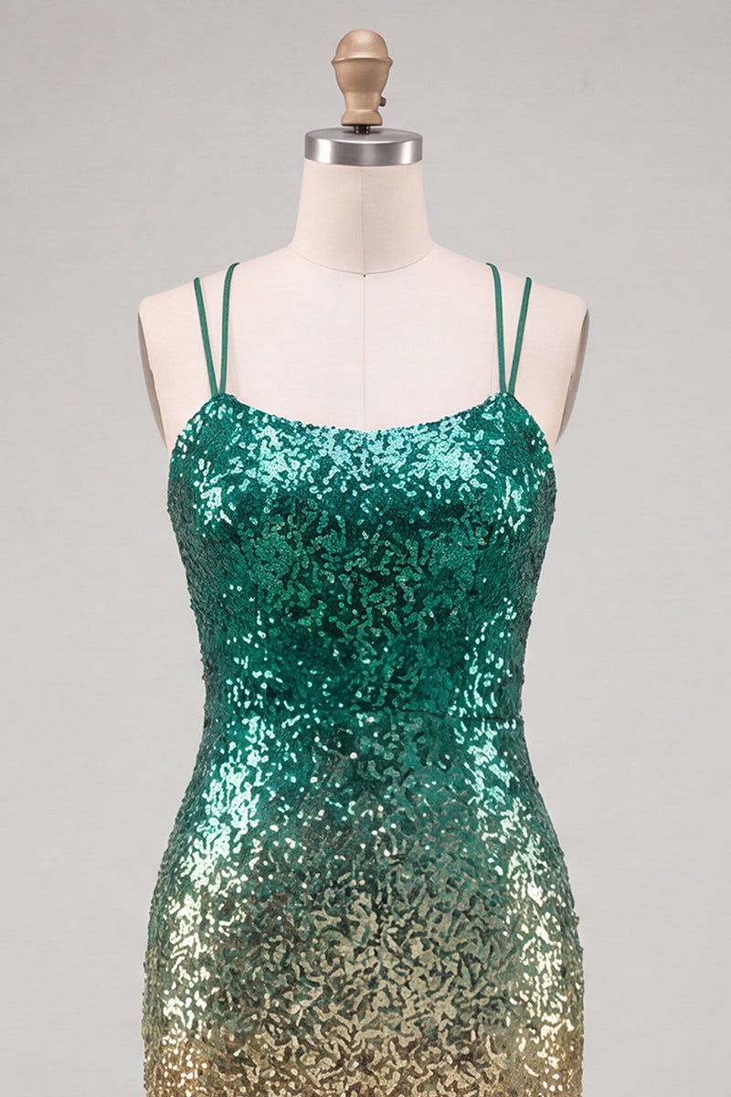 Load image into Gallery viewer, Sparkly Green and Gold Sequin Short Tight Cocktail Dress