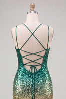 Load image into Gallery viewer, Sparkly Green and Gold Sequin Short Tight Cocktail Dress