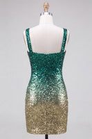 Load image into Gallery viewer, Green and Gold Sparkly Sequin Short Tight Cocktail Dress with Slit