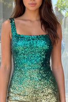 Load image into Gallery viewer, Green and Gold Sparkly Sequin Short Tight Cocktail Dress with Slit