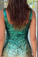 Load image into Gallery viewer, Green and Gold Sparkly Sequin Short Tight Cocktail Dress with Slit